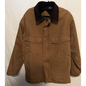 Rockland Men’s Large Brown Barn Jacket Chore Coat Canvas Corduroy Collar L NICE